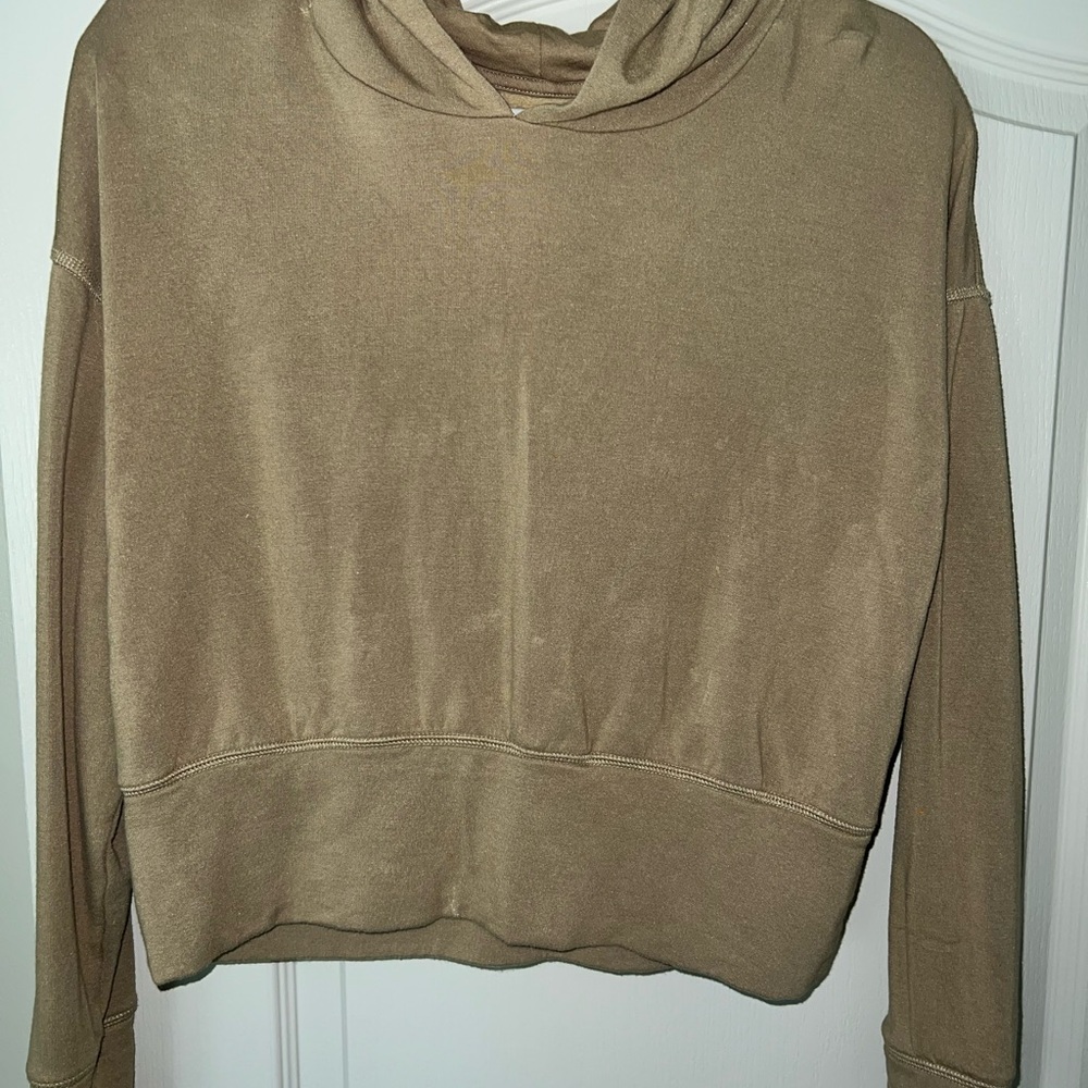 aerie Cropped Hooded Pullover Sweater - Olive